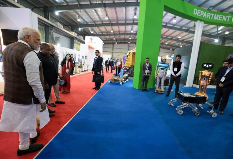 PM visits an exhibition at Vibrant Gujarat Global Trade Show at Gandhinagar, in Gujarat on January 09, 2024.
