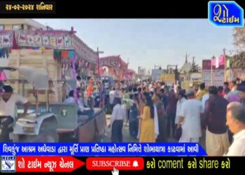 શિવકુંજ આશ્રમ અધેવાડા દ્વારા મૂર્તિ પ્રાણ પ્રતિષ્ઠા નિમિત્તે શોભાયાત્રા કાઢવામાં આવી