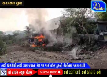 નારી ચોકડીથી નારી ગામ જવાના રોડ પર પાર્ક કરેલી ટ્રકની કેબીનમાં આગ લાગી