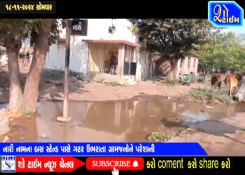 નારી ગામના બસ સ્ટેન્ડ પાસે ગટર ઉભરાતા ગ્રામજનોને પરેશાની